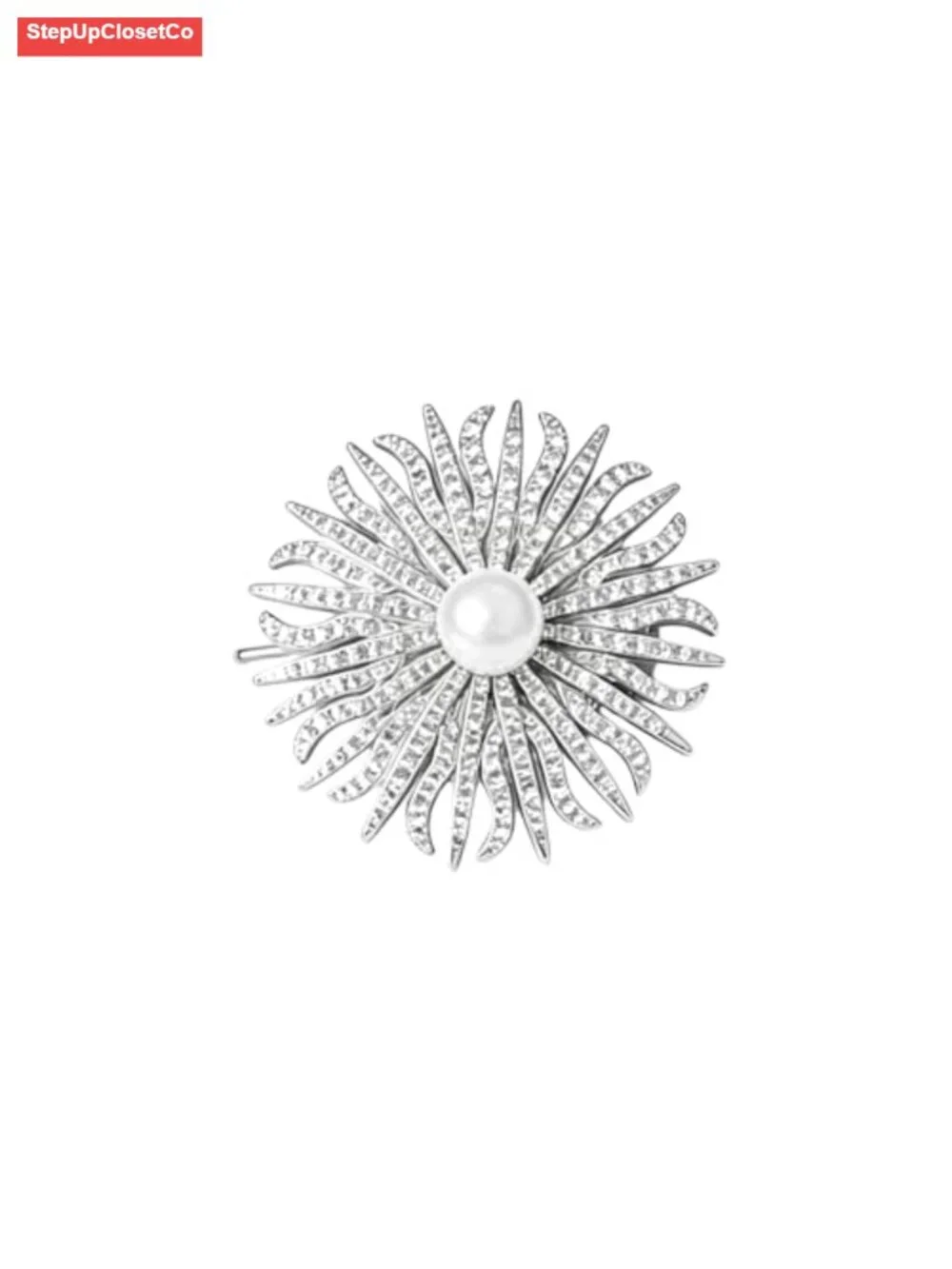 Rhinestone Pearl Brooch Pin Sunflower Starburst Lapel Scarf Pin for Women